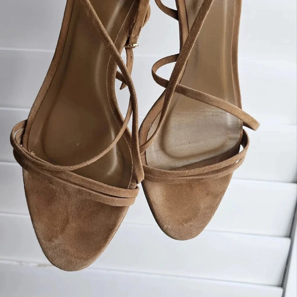 Zara Brown TAN Suede Straps Ankle Sandals Kitten Heel  Size 9 - Picture 4 of 8